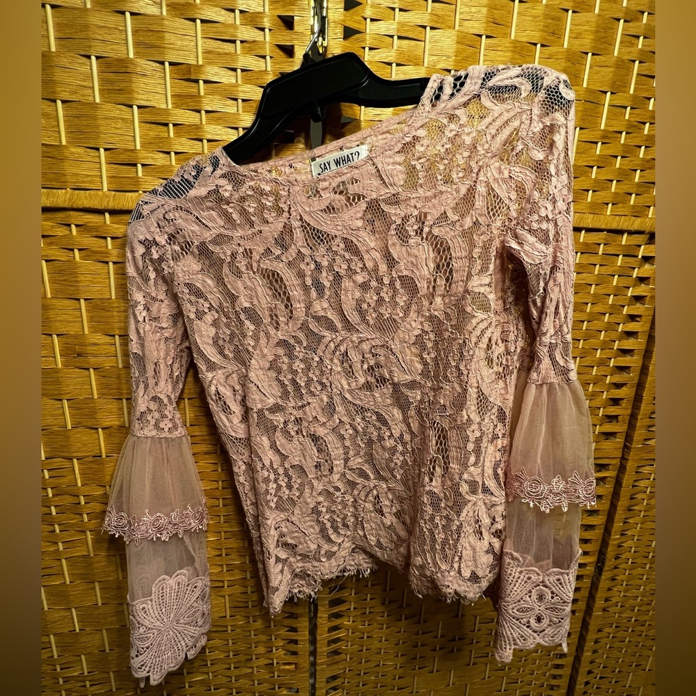 Say What? pink see-through long sleeve top